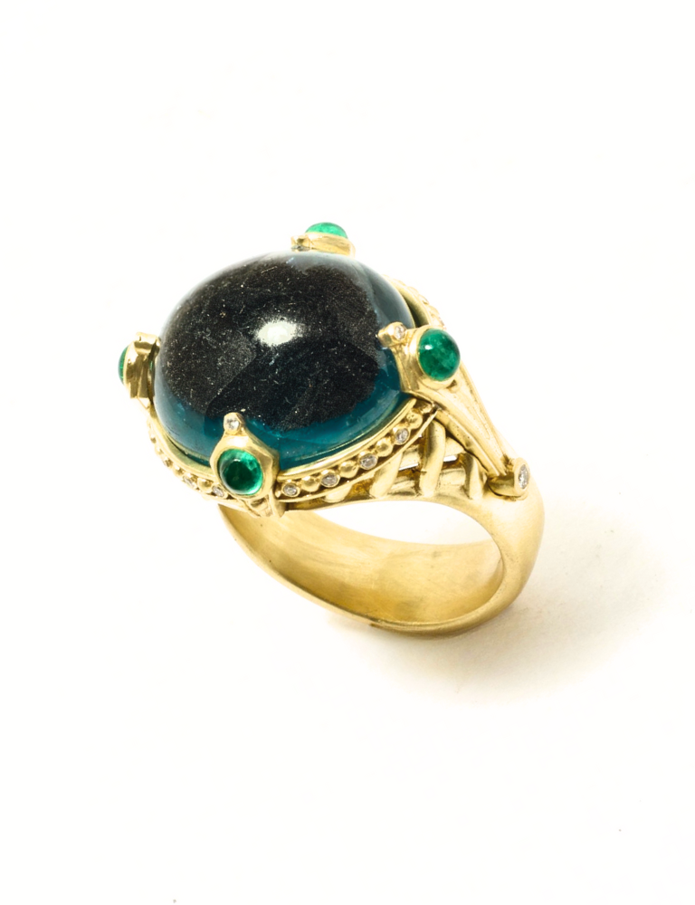 Indicolite Tourmaline Moorish Tapestry Ring